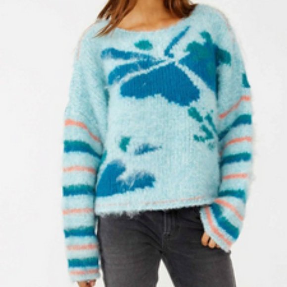 Free People Lily Pullover Sweater in Mosaic Sky Combo Size S NWT - Picture 6 of 13